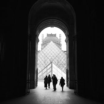 people, walking, hallway, black, white, monochrome, tourist, black and white, establishment, building, city
