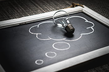 clear, light bulb, black, chalk board, thought, idea, innovation, imagination, inspiration, lightbulb, solution