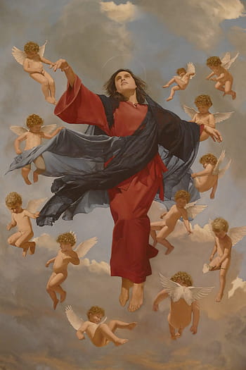 maria, ascension, angel, religion, church, faith, christianity, art, painting, guadalest, spain