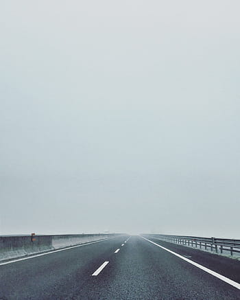 concrete, road, daytime, foggy, empty, street, sky, cloud, bridge, lane, transportation
