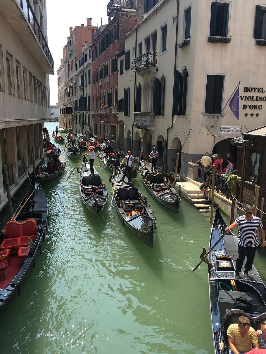 Benátky, gondola, voda, Itálie, lodičky, Dovolená, gondolier, gondola - tradiční loď, kanál, architektura, destinace