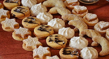 různé soubory cookie, cookie, vánoční cukroví, tvar kužele, půlměsíce, vanillekipferl, cookies, upéct, Vánoce, pečivo, jemné pečivo