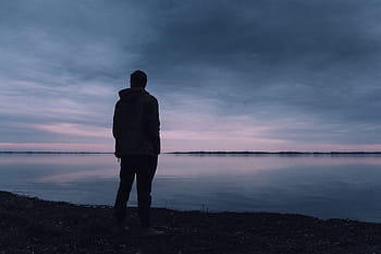 silhouette, person, horizon, sea, water, view, peace, an island, a man, loneliness, dom