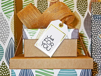 brown-green-and-teal gift box, tag, made, for you, loop, give away, gift, birthday, packed, pack, decoration