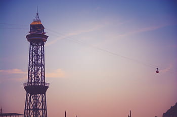 gray, tower, cable wire, cable, transporter, gondola, lift, sunset, sky, dusk, architecture