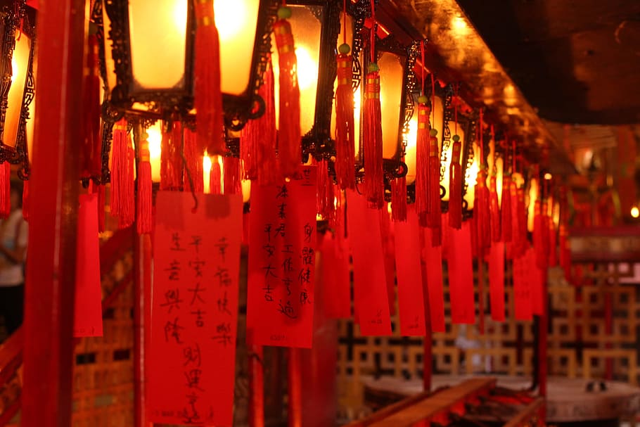 สีแดง, เอกสาร, ที่แขวนอยู่, ชั้น, วัด, ฮ่องกง, ก, เพียงแค่, ฮ่องกง s a r, ในบ้าน, ไม่มีคน