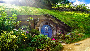 maison, original, film, Hobbit, Hobbiton, Nouvelle-Zélande, les plantes, des arbustes, fleurs, vert, le Seigneur des Anneaux