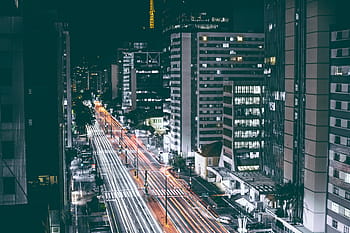 časosběrné fotografie, městské budovy, vozy, čas, chyba, fotografie, panoráma města, noc, město, městský, budov