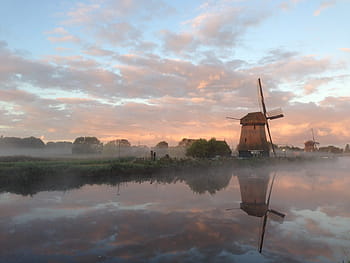 brun vindmølle tapet, vindmølle, Alkmaar, holland, hollandsk, mølle, hollandske, mølle, Kinderdijk, natur, solnedgang, himmel