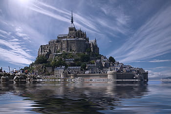 gray concrete castle, mont saint michel, france, normandy, europe, architecture, landmark, monastery, island, abbey, gothic