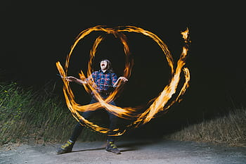 fotografie z ocelové vlny, osoba, stojící, čas, chyba, fotografování, muž, oheň, tanec, temný, noc