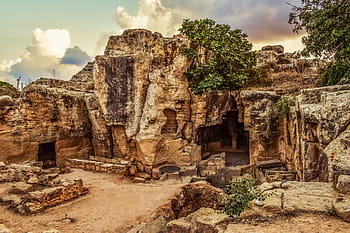 braun, Höhle, Bäume, Zypern, paphos, Gräber der Könige, Archäologie, archäologisch, historisch, Stein, uralt