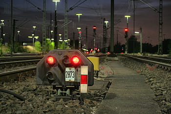 red, led, light, railway, night, gleise, train, seemed, yield, signal lamp, signal