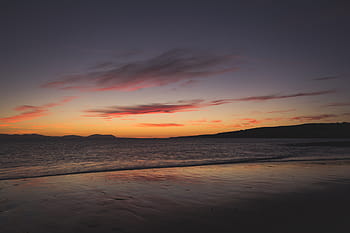 fotografia, spiaggia, d'oro, ora, scenario, riva del mare, grigio, cielo, giorno, tramonto, mare