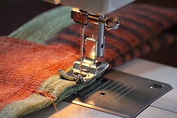 selective, focus photography, sewing machine, fabric, sew, hand labor, pattern, zig zag, yarn, craft, needle