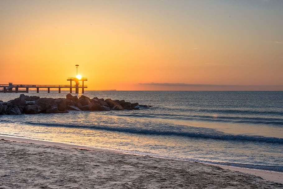 shore, rock formation, sunset, july morning, sea, sun, sunrise, summer, water, morning, ocean