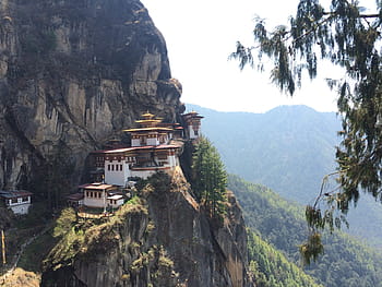 bird, eye view, white, brown, temple, mountain cliff, Tiger, Nest, Bhutan, Monastery, Paro