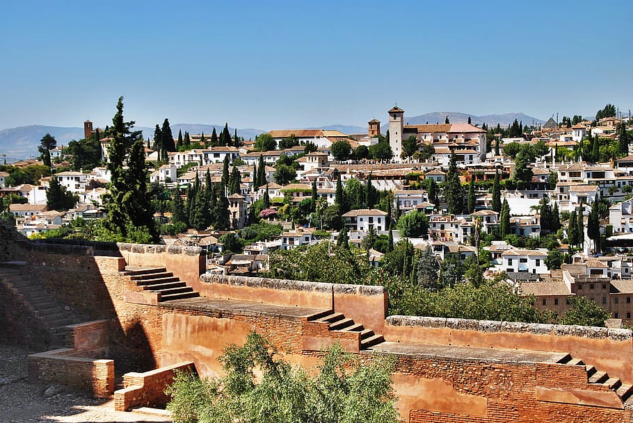 aérea, fotografía, hormigón, escaleras, al lado, pueblo, Granada, España, Ciudad, Colina, Arquitectura