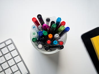 colorful, pen, marker, art, drawing, school, office, supplies, white, table, work