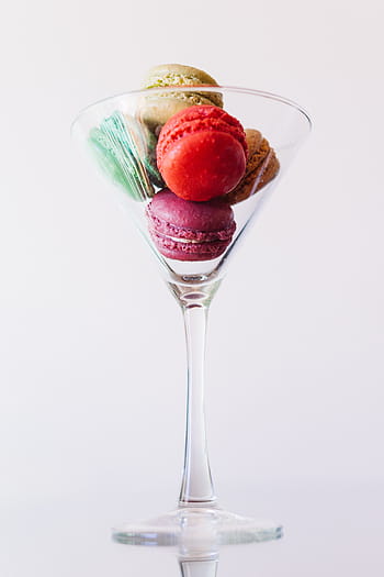 čtyři, maracons, uvnitř, Průhledná, sklenice na víno s dlouhými stonky, zavřít, fotografie, koktejl, sklenka, hamburger, cookies