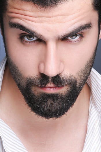 uomo, nero, barba, bianca, grigio, gessato, collared, superiore, camicia, occhi, di bell'aspetto