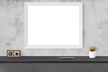 potted, plant, white, pot, mockup, wall, poster, mock, frame, template, interior