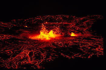 lava, volcanic, crate, molten, volcano, night, glowing, heat, geology, red, orange