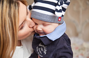 woman, kissing, baby, cheek, baby with mom, mother kiss, tenderness, mothers day, mother's day, family, child