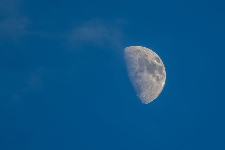sky, moon, space, nature, clouds, half moon, evening