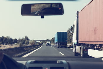 osoba, řízení, auto, vedle, nákladní vůz, Dálnice, bariéry, vozidel, pkw, asfalt, vozovka