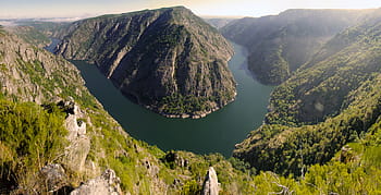 aerial, body, water, mountain, daytime, ribeira sacra, sil canyons, ourense, galicia, spain, river