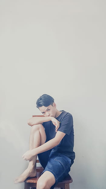 Portrait, Mood, Mobile, Male, People, male, people, chair, sat, sad, youth, white background