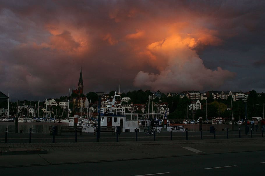 flensburg, port, evening, thunderstorm, sea, water, mecklenburg, mood, baltic sea, maritime