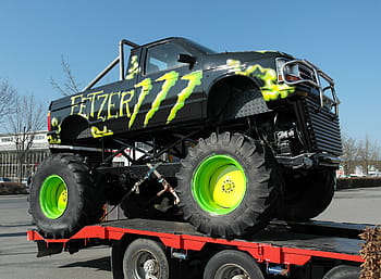 Černá, zelená, fetzer monster truck, přívěs, během dne, kamionu, vozidlo, Monster Truck, auto, automobilového průmyslu, řídit