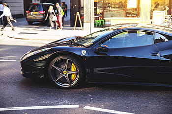 μαύρος, ferrari αυτοκίνητο, του δρόμου, Ανατολή, Λονδίνο, ferrari, αυτοκίνητο, Ανατολικό Λονδίνο, αστικός, δρόμος, Μεταφορά
