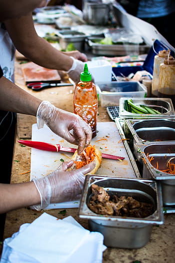vietnamese banh mi, alimente, vietnamese, banh mi, bagheta, mâini, mâncare de stradă, oameni, prospeţime, gătire, piaţă
