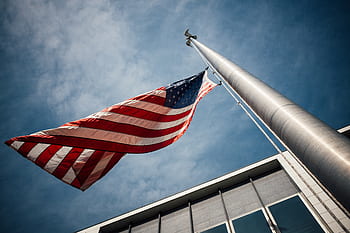 building, structure, flag, pole, rope, america, sky, usa