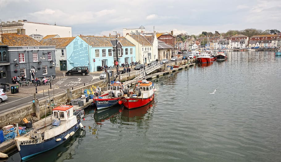 weymouth, λιμάνι, θάλασσα, dorset, Αγγλία, weymouth, λιμάνι, πόλη, παραλία, τοπίο, ουρανός, νερό