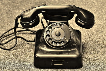 nero, rotante, Marrone, superficie di marmo, Telefono, vecchio, anno di costruzione 1955, bachelite, inviare, comporre, cornetta del telefono