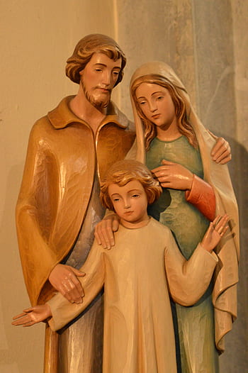 statue, family, three, people, parents, child, joseph, mary, jesus, sainte, sculpture
