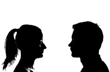two, silhouette, man, facing, woman, head, face, male, girl, profile, isolated