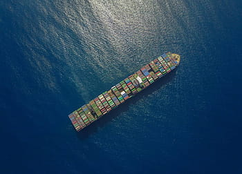 top, view, ship, loaded, shipping, containers, sea, daytime, container ship, drone