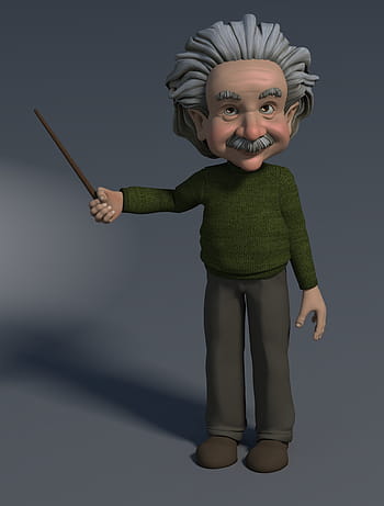 aniamted albert einstein, professor, 3d figure, pointing at, showing, indicate, mentor, lecture