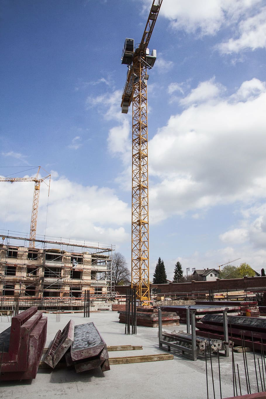 baukran, gru, costruire, posto, cielo, lavori di costruzione, gru a braccio tralicciato, boom di gru, boom, edilizia residenziale, rinforzo