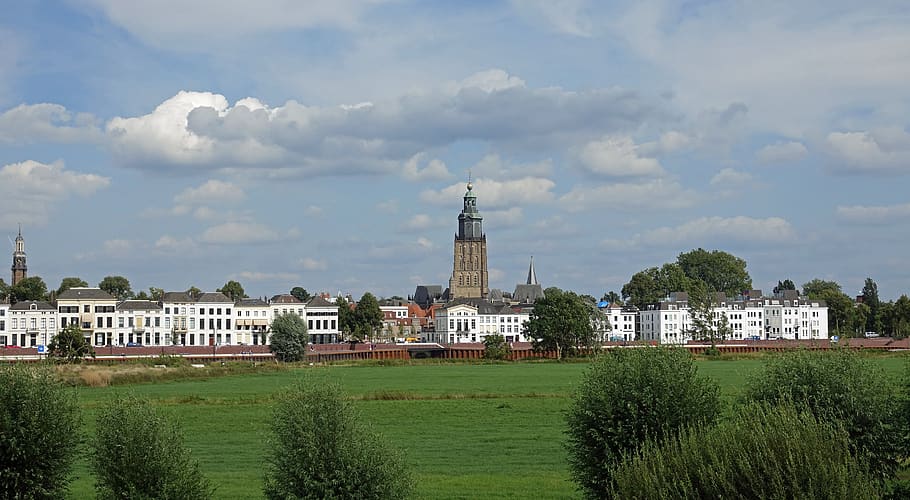 hanseatic city, zutphen, city, st walburg, walburgistoren, ijssel, netherlands, facade, cityscape, architecture, buildings