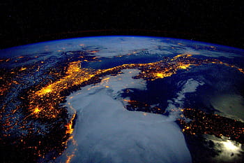 earth, nighttime, taken, ISS, space view, italy, alps, europe, mountains, sea, ocean