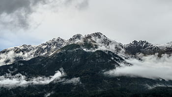mountain, covered, fog, nature, landscape, clouds, sky, travel, adventure, aerial, hike