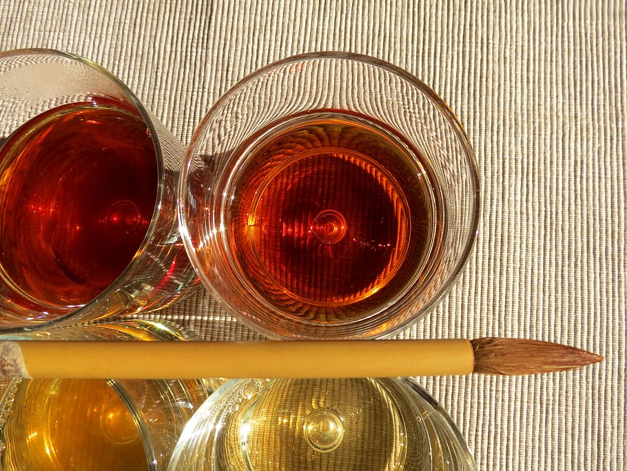 colors, tea, brush, mata, glass, cup, light, the dish, glasses, given, drink