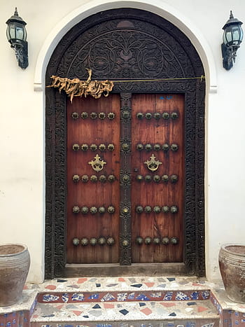 dveře, zanzibar, architektura, Afrika, Dům, starý, tanzanie, vchod, dřevěný, vnější, dekorace