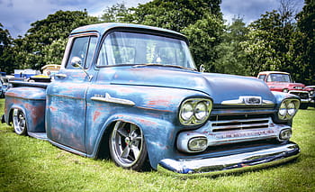 blauw, chevrolet 3500, single, cabine stapwagen, chevrolet, klassiek, auto-, auto, vervoer, wijnoogst, nostalgie